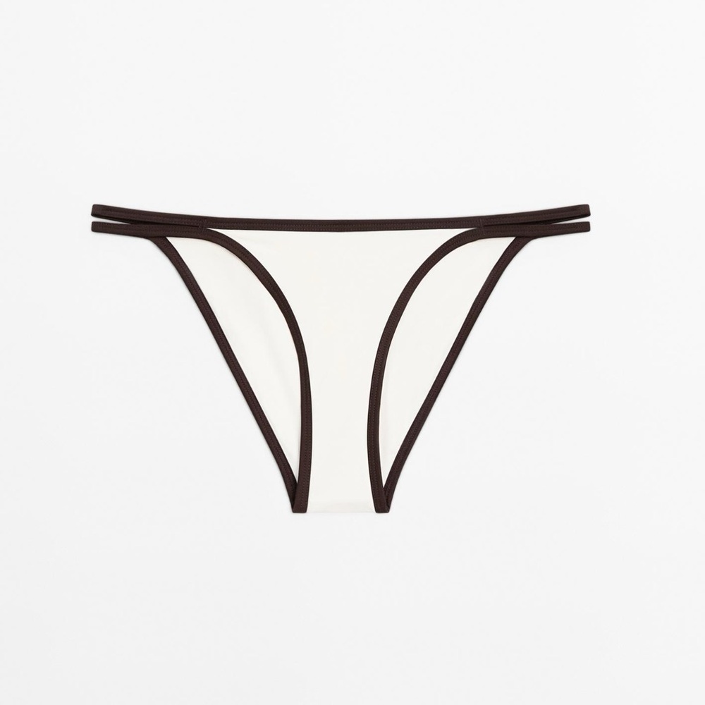 NWOT. Massimo Dutti White Contrast Double Strap Bikini Bottoms. Size M.
